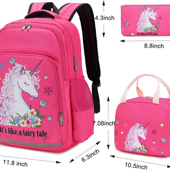 New Girls Backpack Kids Elementary Bookbag Girly School Bag with Insulated Lunch - Picture 16 of 16